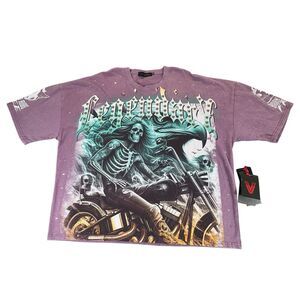 Vie Riche XL Legendary Born To Ride Skeleton Urban Motorcycle Bike Studded Shirt